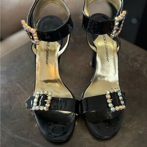 Dolce & Gabbana Black Heels with Gold and Crystal Accents Vintage